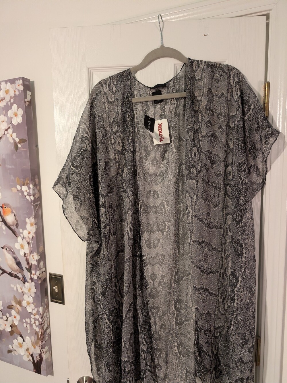 Steve Madden Sheer Snake Print Kimono Cover-Up - Gray/Black